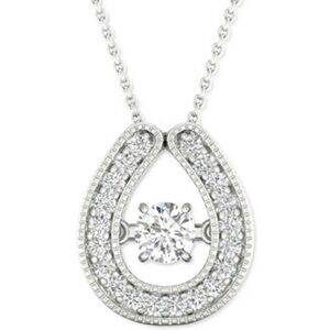 Twinkling Natural Diamond Star Horseshoe 18" Pendant Necklace(1/5 CTTW) 10k Gold